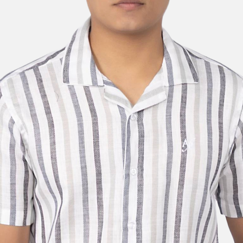 Men Multi Chalk White Stripe Hawaiian Shirt