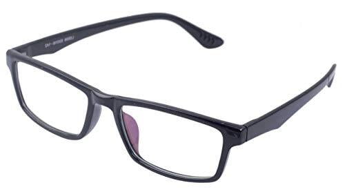 Unisex Rectangular Large Spectacle Frame. Glossy Black Color Frame. Zero Power Lens.