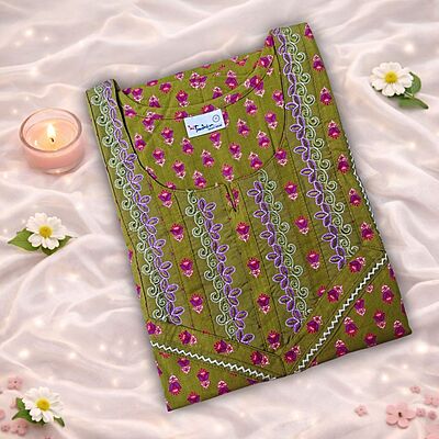 Carob Brown Cotton Nighty With Geometric Print All Over From Libas Loungewear - AL1150