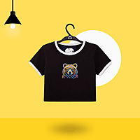 Women's Neon Bear Embroidered Crop Top