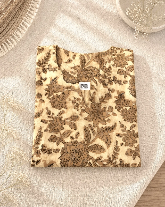 Mustard Block Printed Short Kurti