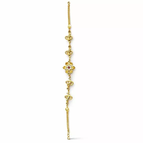 Impon Gold Plated Floral Bracelet for Women | Adjustable Hand Chain with Stone | Elegant Daily Wear Gold Finish Jewelry