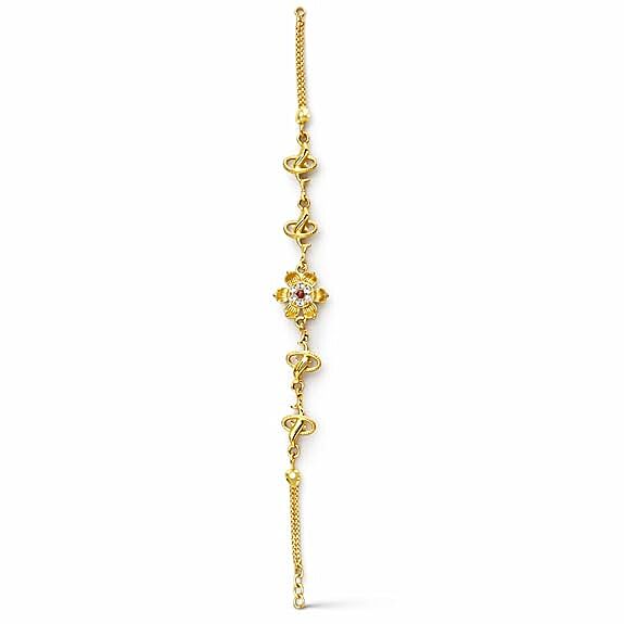 Impon Gold Plated Floral Bracelet for Women | Adjustable Hand Chain with Stone | Elegant Daily Wear Gold Finish Jewelry