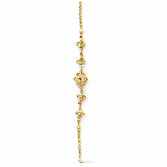 Impon Gold Plated Floral Bracelet for Women | Adjustable Hand Chain with Stone | Elegant Daily Wear Gold Finish Jewelry