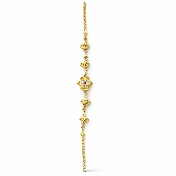 Impon Gold Plated Floral Bracelet for Women | Adjustable Hand Chain with Stone | Elegant Daily Wear Gold Finish Jewelry