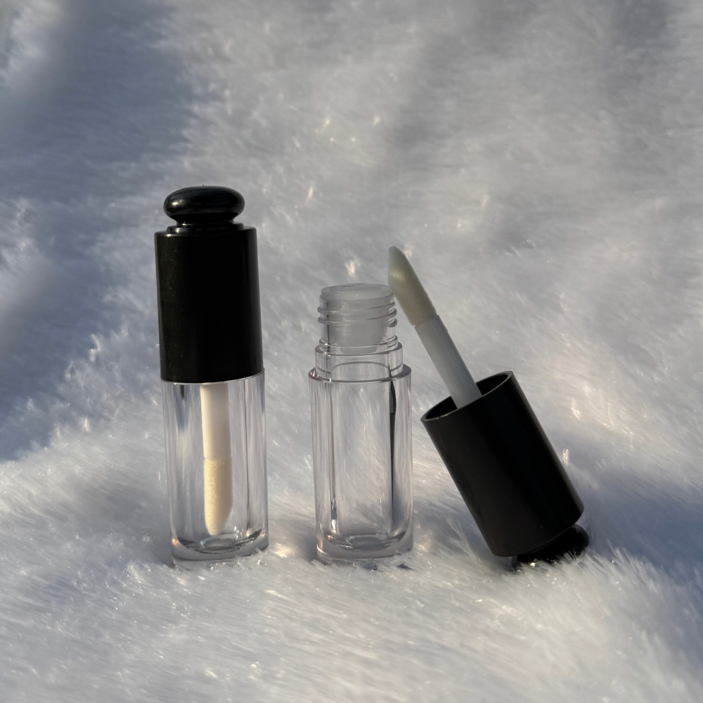 Lipstick - ROUND POP UP - BLACK Cap - 5.5ml - Short FAT Container - Acrylic