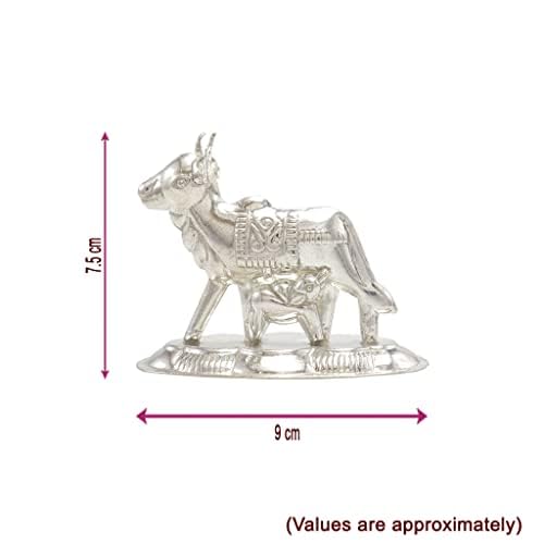Silver Cow and Calf Idol | Komatha Statue for Pooja & Gifting