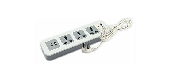 Lapcare LAPEX‑003 extension board: 3 universal AC sockets, 3 USB ports (up to 2.1 A), LED switch, in-built spike buster & phone stand.