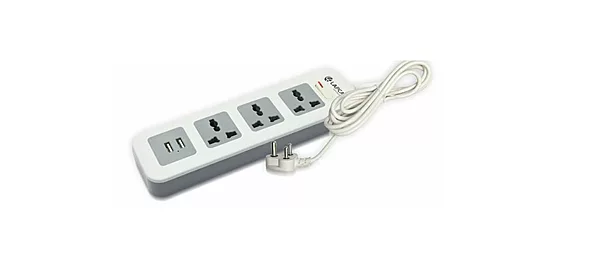 Lapcare LAPEX‑003 extension board: 3 universal AC sockets, 3 USB ports (up to 2.1 A), LED switch, in-built spike buster & phone stand.