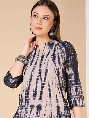 Shibori Printed A-Line Co-Ord Set Beige Black