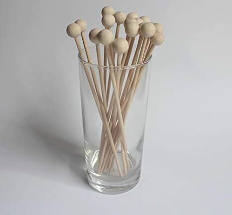 Round Balls Wooden Disposable Beverage Stirrer Sticks 50 Piece