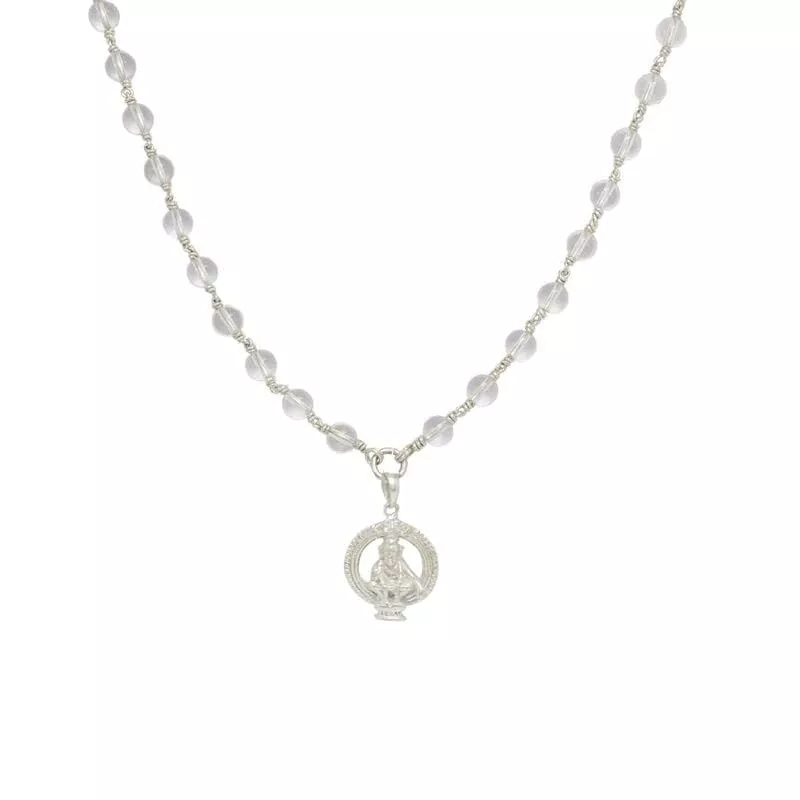 Sphatika Mala with Ayyappan (Iyyappan) Pendant – Pure Quartz Crystal Mala