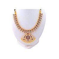 Red & White Stone Gold Plated Necklace/Attigai