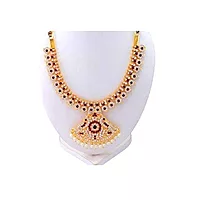 Red & White Stone Gold Plated Necklace/Attigai