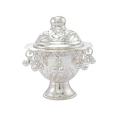 Kumkum Dabbi Silver Traditiona ghugroos haldi Sindoor Dabbi Perfect Wedding Gift (39g)