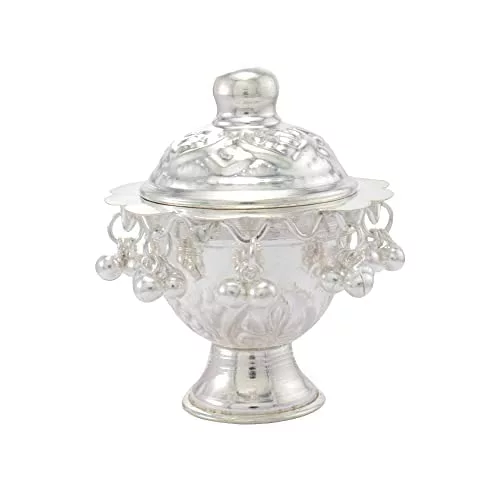 Kumkum Dabbi Silver Traditiona ghugroos haldi Sindoor Dabbi Perfect Wedding Gift (39g)