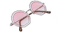 Soigné Female Medium Round Sunglasses. Transparent&Pink Lens