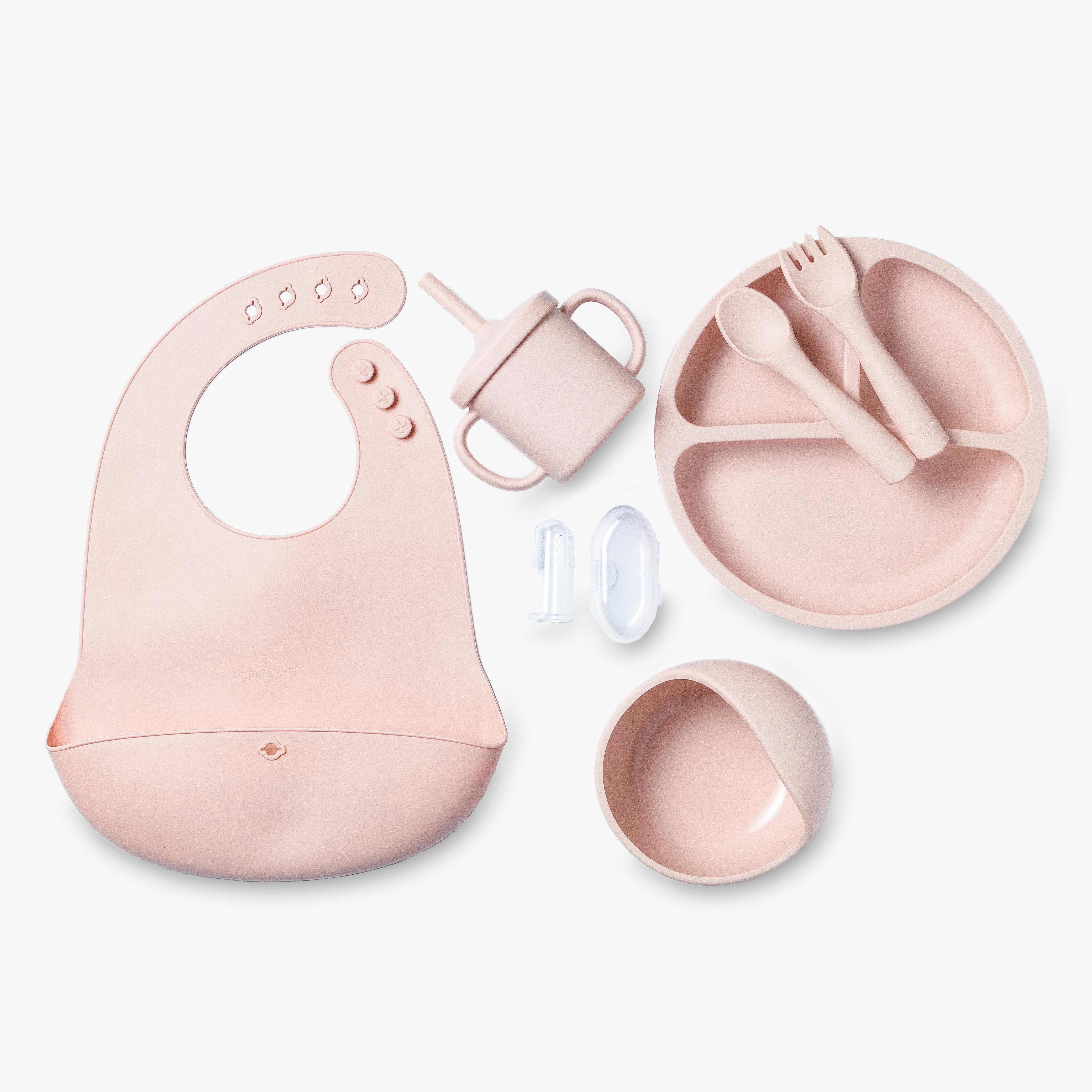 Cuddle Cubs BPA Free Baby Feeding Set - 7pc Silicone Meal kit - Pink Cuddle Cubs BPA Free Baby Feeding Set - 7pc Silicone Meal kit - Pink