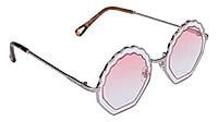 Soigné Female Medium Round Sunglasses. Transparent&Pink Lens