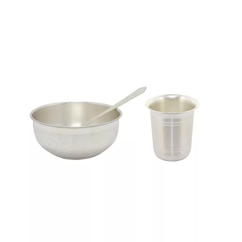 Sterling Silver Bowl with Spoon & Tumbler Set | Baby Annaprashan Velli Kinnam Set