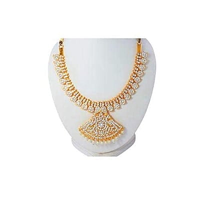 Gold Plated White Stone Attigai Necklace Gold Plated White Stone Attigai Necklace