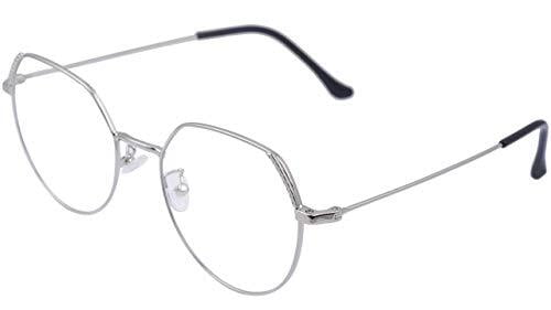 Female Oversized Spectacle Frames. Transparent ARC Lens. Silver Color Metal Frame.