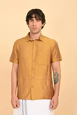 Men Short Sleeve Ethnic Shirt - Yellow