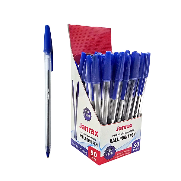Box of 50 Blue Ballpoint Pens Smooth Glide by Janrax