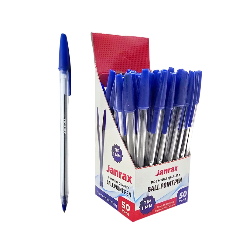 Box of 50 Blue Ballpoint Pens Smooth Glide by Janrax