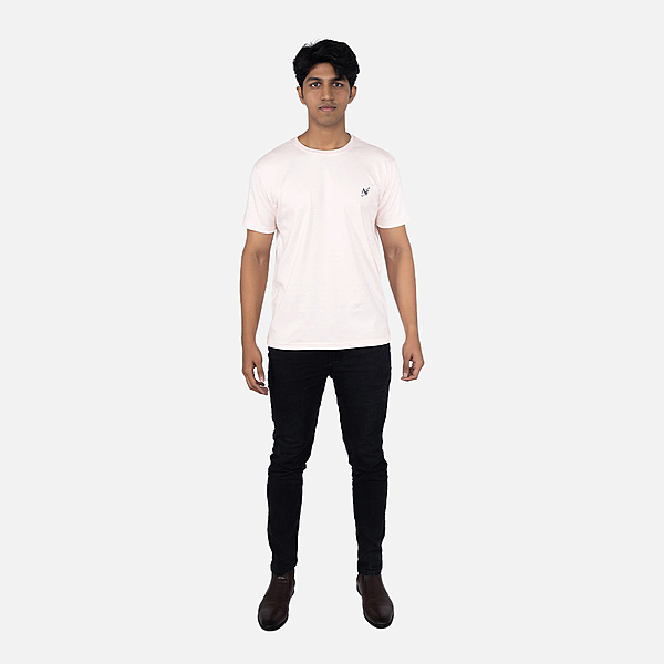 Men Piggy Pink Solid Crew Neck T-shirt