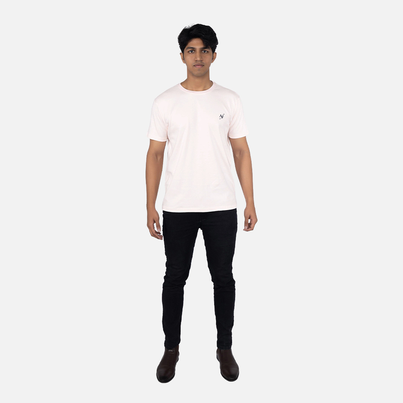 Men Piggy Pink Solid Crew Neck T-shirt