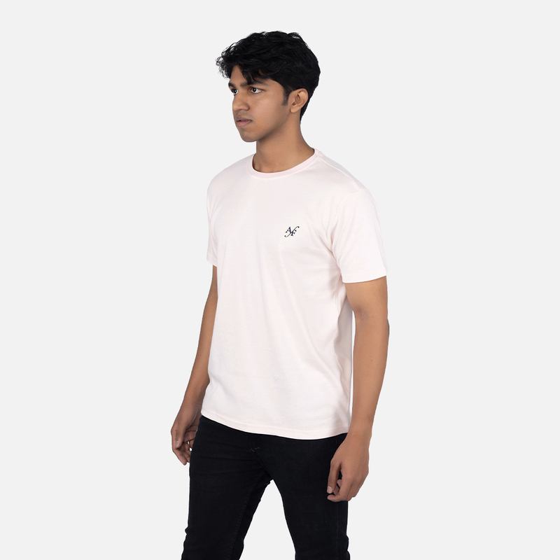 Men Piggy Pink Solid Crew Neck T-shirt