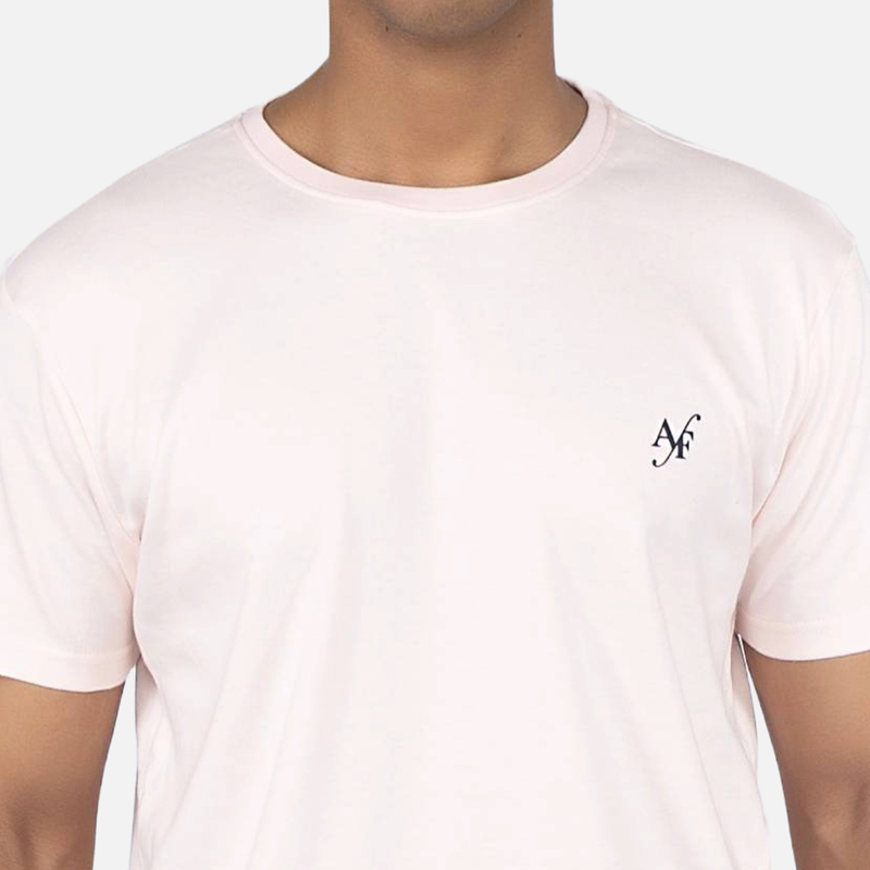 Men Piggy Pink Solid Crew Neck T-shirt