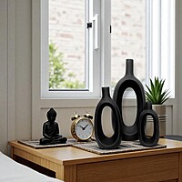 Oval-Shaped Flower Vases for Home Decor, Set of 3 (Black) Polyresin – 9.5 Inch