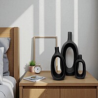 Oval-Shaped Flower Vases for Home Decor, Set of 3 (Black) Polyresin – 9.5 Inch