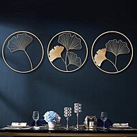 DAD Ginkgo Leaf Metal Wall Art, Circular Wall Decor - Size (16.5x2.5x16.5 Inches) Set of 3