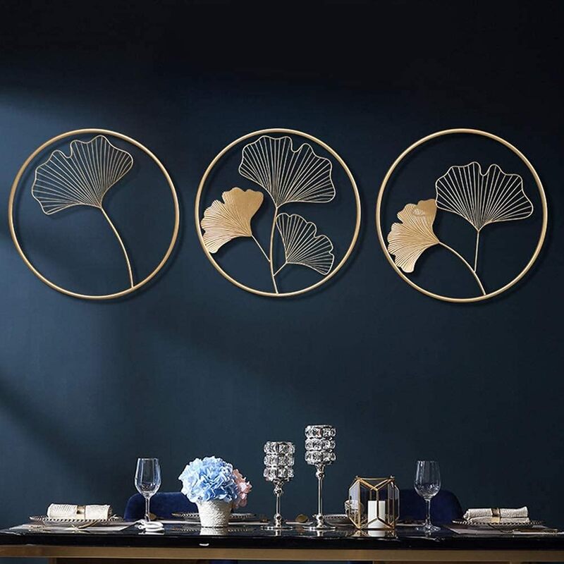 DAD Ginkgo Leaf Metal Wall Art, Circular Wall Decor - Size (16.5x2.5x16.5 Inches) Set of 3