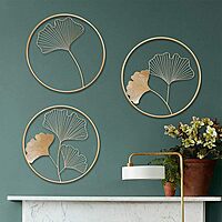 DAD Ginkgo Leaf Metal Wall Art, Circular Wall Decor - Size (16.5x2.5x16.5 Inches) Set of 3