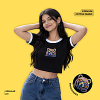 Women's Neon Bear Embroidered Crop Top
