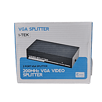 I-TEK 2-Port VGA Video Splitter – Dual Monitor Output 15-Pin VGA Connector