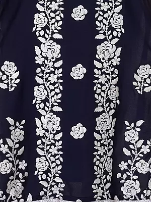 Solid Floral Chikankari Embroidered Straight Fit Kurta - Navy Blue