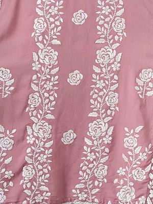 Solid Floral Chikankari Embroidered Straight Fit Kurta - Pink