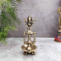 Brass Dancing Ganesh Lamp - 9 inch Height | Divine Brass Dancing Ganesh Lamp for Pooja