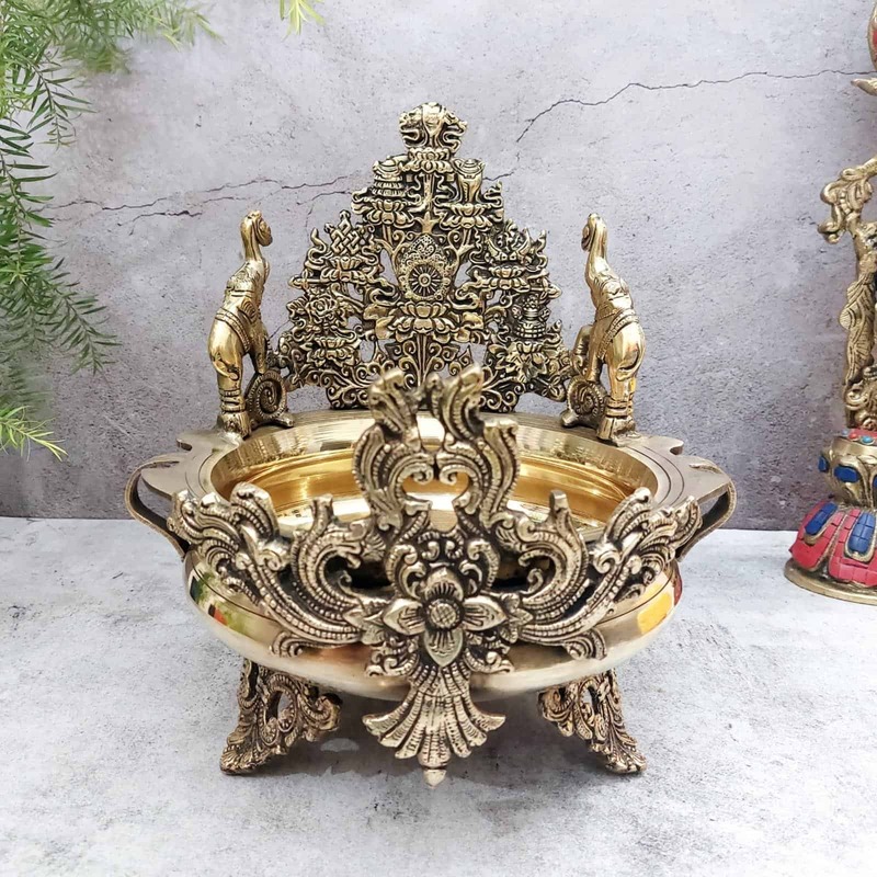 Brass Urli Decorative Bowl - 12.2 inch Height | Elegant Brass Urli Decorative Bowl for Home Decoration