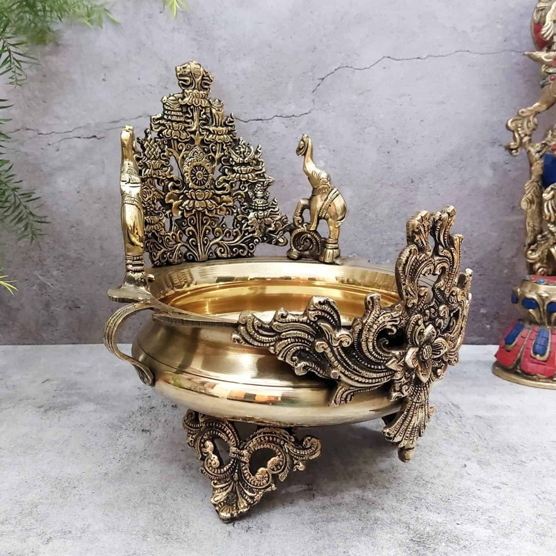 Brass Urli Decorative Bowl - 12.2 inch Height | Elegant Brass Urli Decorative Bowl for Home Decoration