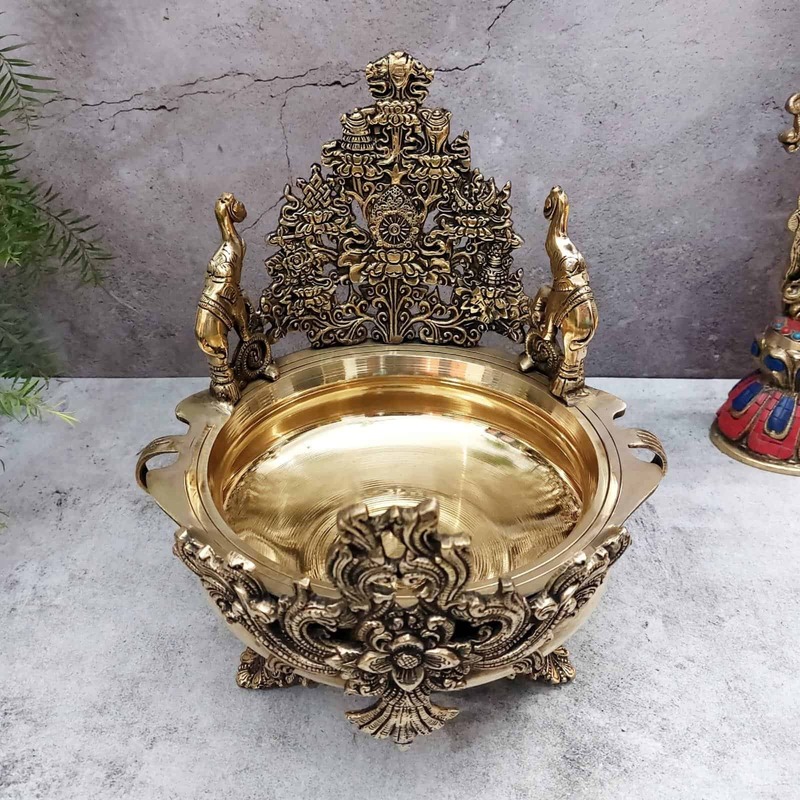 Brass Urli Decorative Bowl - 12.2 inch Height | Elegant Brass Urli Decorative Bowl for Home Decoration