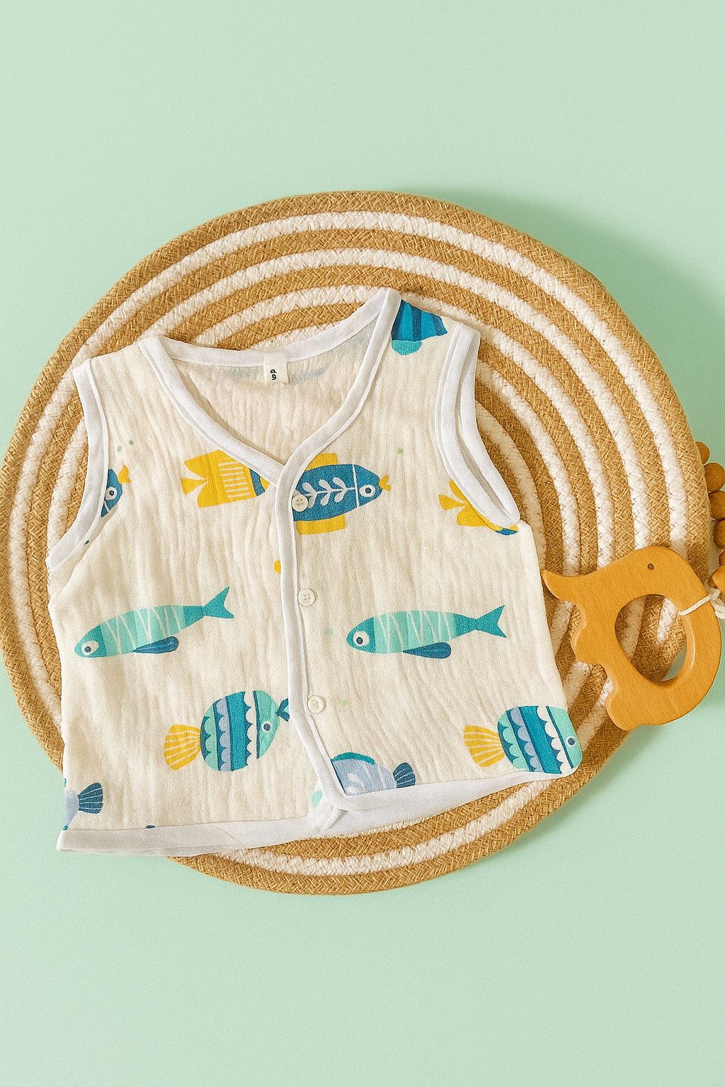 Premium Crinkled Muslin Cotton Jhabla (0–3 Months) – Without Sleeves