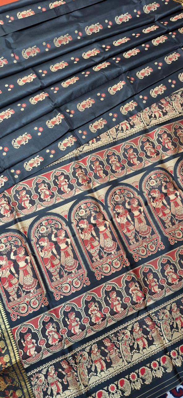 Figure motif Baluchari saree in color Jet black