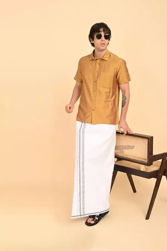 Men Short Sleeve Ethnic Shirt - Yellow