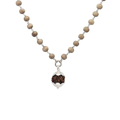 Silver Tied Tulsi Mala with Rudraksham Pendant